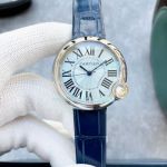 Replica Cartier Ballon Blanc de Stainless Steel White Dial Blue Leather Strap Watch 36mm